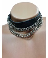 Leather Choker Chains Studded Snap Closure Collar 3 Triple 1&quot; Wide Black... - £11.28 GBP
