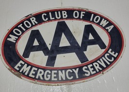 Vintage Aaa Motor Auto Club Of Iowa Emergency Service 2 Sided Porcelain Sign - £616.49 GBP