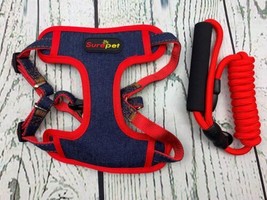 Denim Adjustable Dog Harness Leash Set Jean Step in Harness Leash Set - $20.19