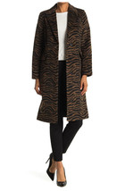Tahari Sz S Raven Long Coat Dark Brown Zebra Print Wool Blend Overcoat $... - $59.39