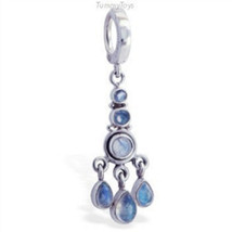 Sterling Silver Classic Sleeper Navel Ring with a Bali-Style Moonstone Drop Char - £58.57 GBP