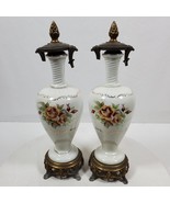 Antique Table Lamps Porcelain Victorian 12.5 Inch Tall Gold Trim NO WIRING - $89.00