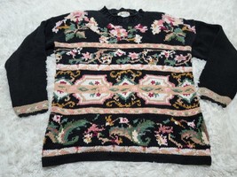 Heirloom Collectibles Embroidered Floral L Sweater Mock Neck Shoulder Pa... - £18.29 GBP