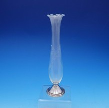 Raimond Sterling Silver and Etched Glass Vase Ruffled Gadroon Bead Borde... - $187.11
