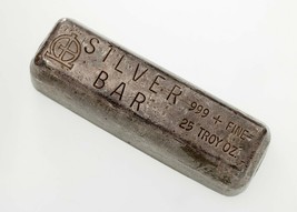 Vintage M&amp;B Mining .999 Fine Silver 25 Troy Oz. Poured Loaf/KITKAT Bar! - $1,335.51