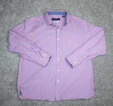 Tommy Bahama Shirt Men Large Pink Striped Long Sleeve Trim Pima Cotton Business - £17.55 GBP