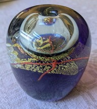 1988 Vintage Glass Bubble Paperweight / Vase Signed Cobalt Orange Yellow 3 3/4&quot; - $48.37