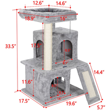 34-In Cat Tree &amp; Condo Scratching Post Tower Play House, Gray - £43.57 GBP