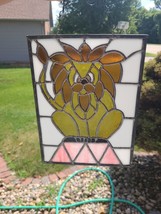 Vintage Stained Leaded Glass Circus Lion Hanging Window Panel Suncatcher - $125.00