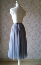 Gray Tea Length Tulle Skirt Outfit Bridesmaid Plus Size Tulle Midi Skirt image 6