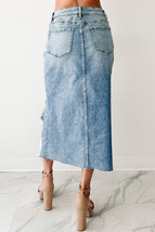 Myosotis Irregular Distressed Bottom Denim Midi Skirt - $554.73 MXN