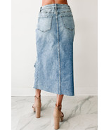 Myosotis Irregular Distressed Bottom Denim Midi Skirt - $554.73 MXN