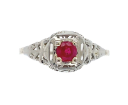 14k White Gold Art Deco .28ct Genuine Natural Ruby Filigree Ring (#J6334) - £671.85 GBP