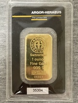 Gold Bar ARGOR-HERAEUS 1 Ounce Fine Gold 999.9 In Sealed Assay - £1,649.76 GBP