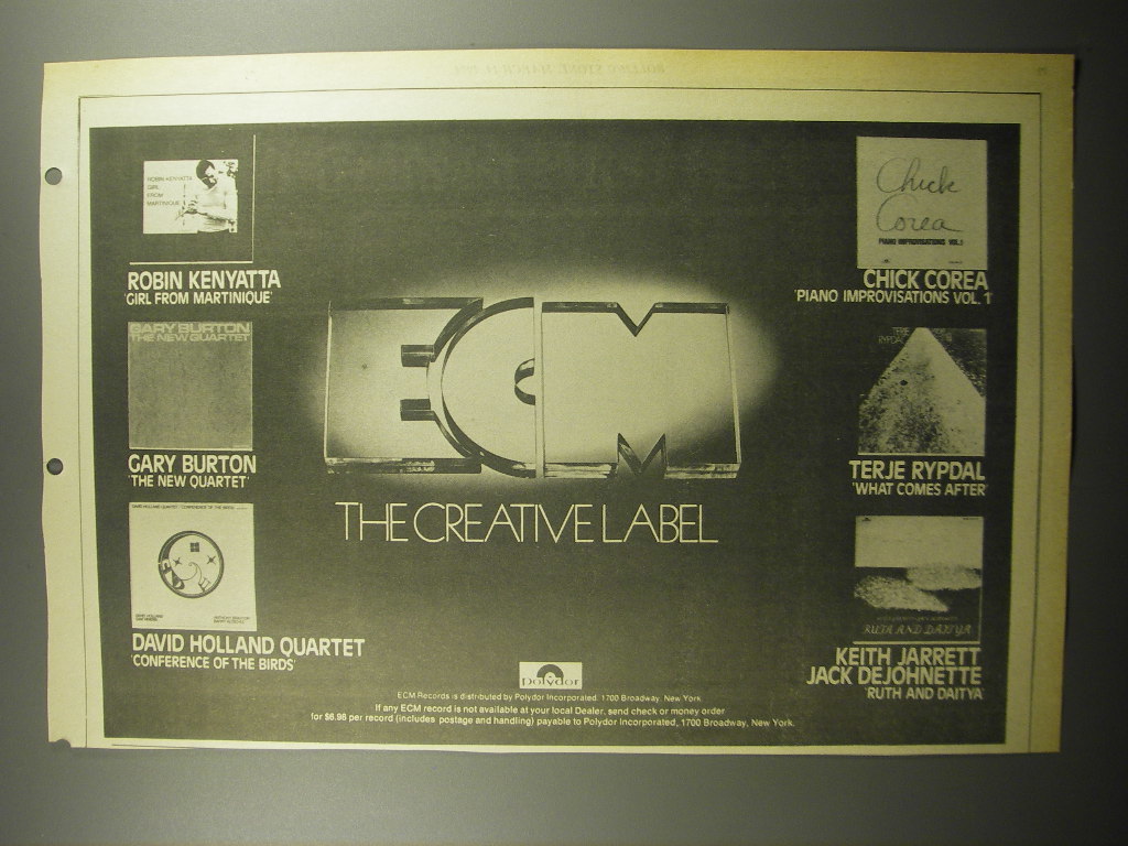 1974 ECM Records Ad Robin Kenyatta Girl from Martinique; Gary Burton