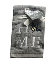 Bumble Bee Hand Towels Home Embroidered Bathroom Set of 2 Gray Shabby Chic - £28.88 GBP