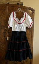 Vintage 60&#39;s Square Dance Dress Rockabilly Handmade Black White Red Trim Costume - £30.06 GBP
