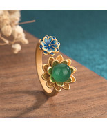 Lotus Flower Imitation Jade Open Ring (Adjustable) - $25.96 CAD