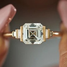 2Ct Asscher Cut lab-Created Diamond Women Engagement Ring 14k Yellow Gol... - £116.84 GBP