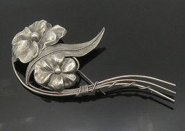 925 Sterling Silver - Vintage Dark Tone Tied Flowers Motif Brooch Pin - BP7044 - £84.48 GBP