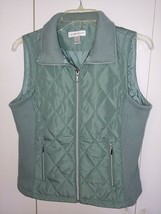 Christopher &amp; Banks Ladies Green Zip Quilted VEST-NWOT-RIBBED Knit SIDES-LINED - £10.28 GBP