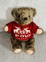 Vtg Polo Ralph Lauren 15” Teddy Bear Plush 1998 Red Christmas Sweater Jointed - $33.65