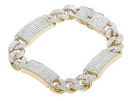 11CT Men&#39;s 14K Yellow Gold Over Round Diamond Iced Miami Cuban ID Bar Bracelet - £185.80 GBP