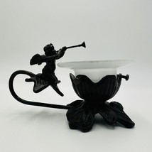 Cherub Candle Holder Lily Lamp Leafs Art Deco Solid Brass Bronze Tone - $22.50