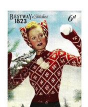 1940s Cat Ear Cap, Mittens &amp; Jumper,Snow Queen Set - 3 Knit patterns (PDF 1823) - £2.92 GBP