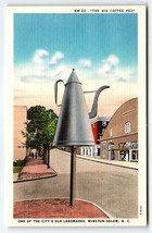 Big Coffee Pot City Landmark Winston Salem North Carolina Linen Postcard Unused - £11.53 GBP