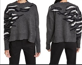 Zadig &amp; Voltaire Starry Intarsia Distressed Sweater Grey Wool, Sz L, NWT! - $188.09