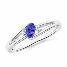 ANGARA 5x3mm Natural Tanzanite and Diamond Split Shank Ring in Sterling Silver - £188.99 GBP+