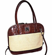 Vtg Dooney Bourke Croco Alligator Panama Collection Coated Linen Zip Zip Satchel - £111.90 GBP