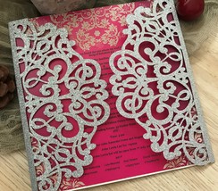 Glitter Silver 10pcs Laser Cut Wedding Invitations Cover,Laser Cut Invit... - $18.20 CAD