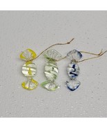 Vintage Art Glass Yellow Green Blue Swirl Wrapped Candy Ornaments - $413.50 MXN