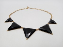 Silver Tone  Fashion Statement Necklace 5 Glass Triangles 18&quot; with 2&quot; extension - £8.11 GBP