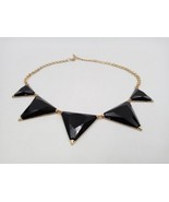 Silver Tone  Fashion Statement Necklace 5 Glass Triangles 18&quot; with 2&quot; ex... - $10.31