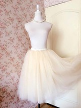 Women CREAM Midi Tulle Skirt Outfit Cream Wedding Bridesmaid Tulle Midi Skirts  image 4