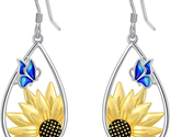 Mothers  Day Gifts for Mom, Sunflower Teardrop Dangle Earrings 925 Sterl... - $60.17