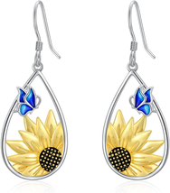 Mothers  Day Gifts for Mom, Sunflower Teardrop Dangle Earrings 925 Sterling Silv - £47.68 GBP