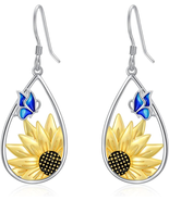 Mothers  Day Gifts for Mom, Sunflower Teardrop Dangle Earrings 925 Sterl... - £47.54 GBP