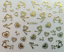 Nail Art 3D Decal Stickers Hearts Gold or Silver BLE058J - £2.62 GBP