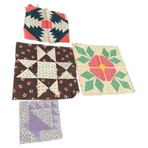 Vintage Quilting Squares 5 Patchwork Blocks Assorted Patterns &amp; Colors Handmade - £29.05 GBP