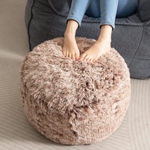 Higogogo Round Stuffed Pouf Ottoman, Long Faux Fur Poufs With Foam, Snow... - £41.40 GBP