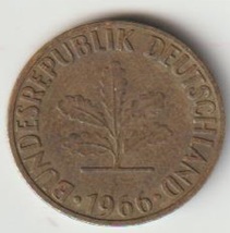 1966 F Germany Federal Republic 5 Pfennig coin Peace Age 57 years old KM#107 Buy - £1.51 GBP
