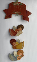 vintage tole painted wooden musical Christmas Angel mobile - £11.69 GBP