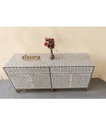 Bone Inlay Sideboard Cabinet Geometric Pattern 2 Drawers 4 Door White an... - $3,339.06 CAD