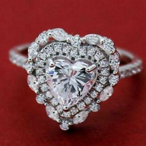 3.9Ct Herz Solitaire Halo Künstlicher Diamant Verlobungsring 925 Sterlingsilber - £85.00 GBP