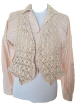 Vintage Top Tapestry Brand Tan Crop Blouse crochet vest 2 pc look M western Boho - £15.49 GBP