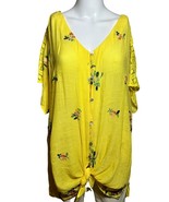 New Fig &amp; Flower Blouse Women&#39;s 3X Yellow Embroidery Bohemian Cottage Co... - £25.81 GBP